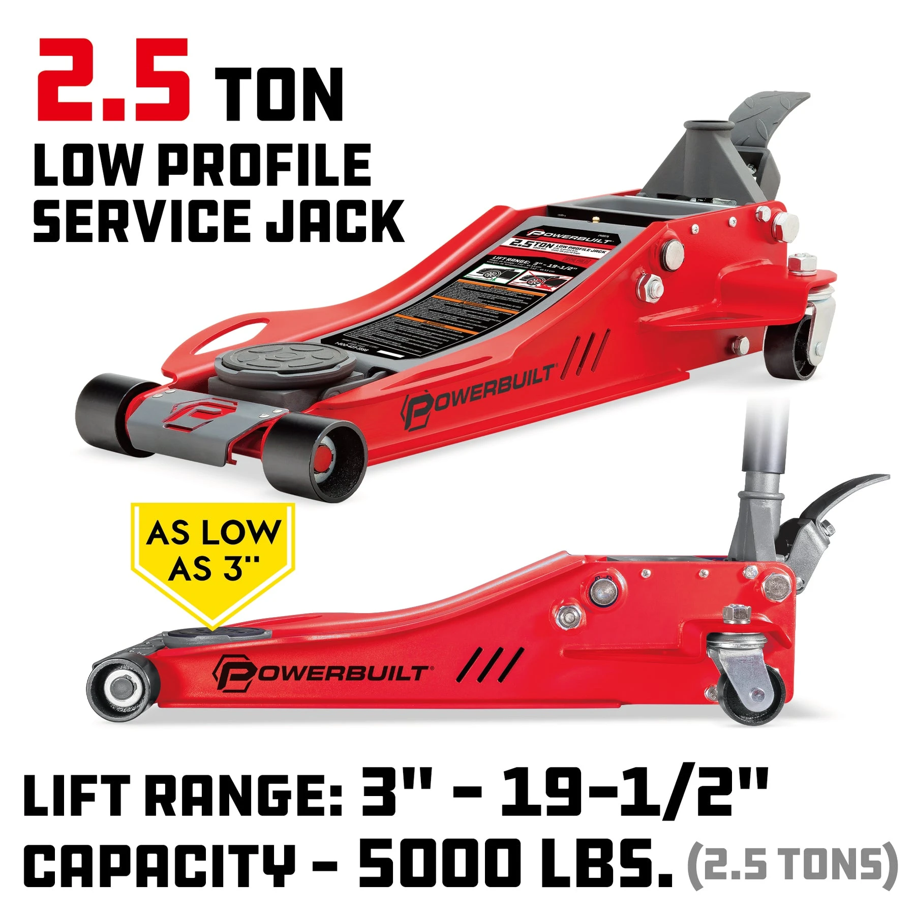 Powerbuilt 2-1/2 Ton Low Profile Fast Lift Floor Jack - Image 2