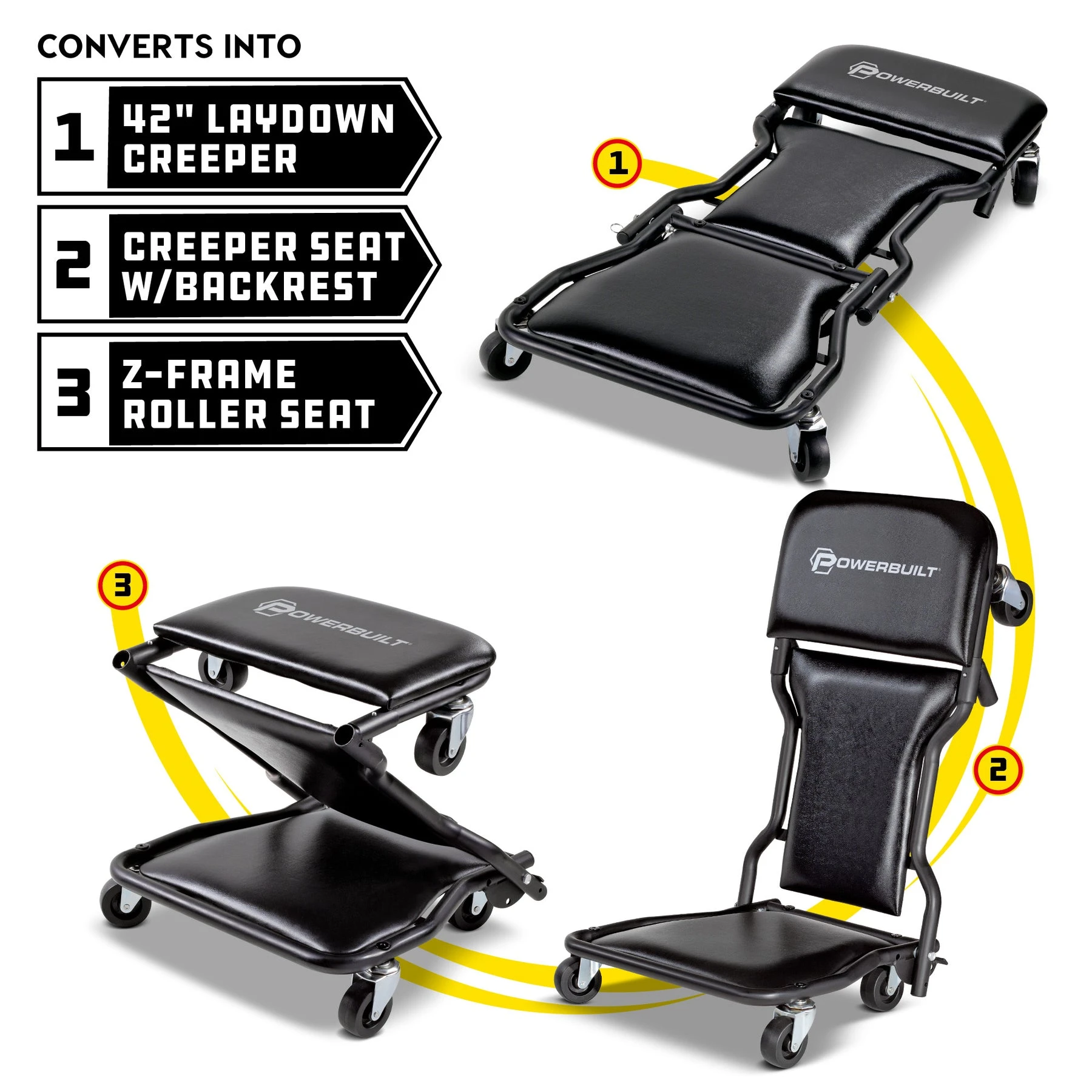 42 in. Triplex 3-in-1 Floor Creeper Seat Powerbuilt 42 In. Triplex 3-in-1 Floor Creeper Seat -Powerbuilt Shop